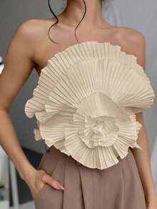 Pleated Bandeau With Floral Print - 白色 - 查看 4