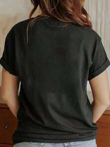1 pieza Camiseta con diseño de ancla náutica para mujer, top casual de verano, camiseta gráfica estilo marinero blanca, ropa con temática náutica, 180g 100% algodón. - Negro - Ver 3