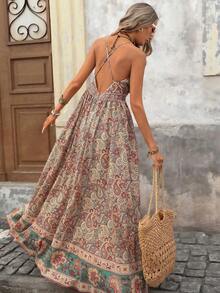MEXBrillora Vestido sin mangas de cuello en V con estampado total para vacaciones de verano de mujerMEX UF15 - Multicolor 2 - Ver 2