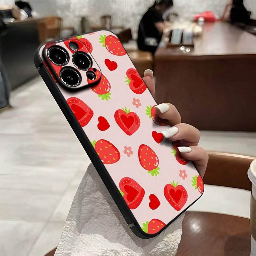 Strawberry And Heart-Shaped Flower Design Phone Case, Suitable For IPhone 16, 15, 14, 13, 12, And 11 Pro Models. Made Of TPU Material, It Offers Shockproof Protection. It Makes A Great Gift For Family, Friends, Children, Birthdays, New Year's, Holidays, Boyfriends, Girlfriends, And Valentine's Day. - (單色)每包1件 - 查看 1