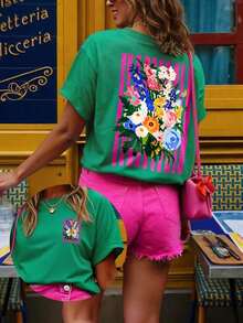 Women's Short-Sleeve DrmWander T-Shirt, Casual Street Style Graphic Short Sleeve Tee, Cute Summer Top, 100% Cotton - 綠色 11 - 查看 1