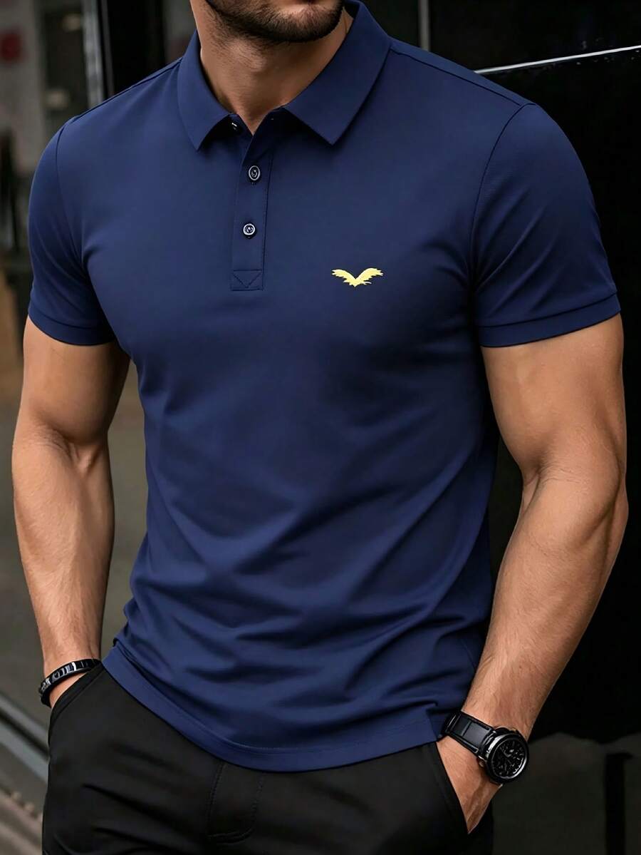 Men's Summer Solid Color Polo Shirt | Short Sleeve Simple Pattern Print Top, Perfect For Beach, Outdoor, Commute And Daily Wear, Also A Great Father's Day Gift - Royal Blue - View 1