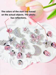 18pcs/Set Silver & Pink Bow, Rhinestone, Star, Moon Shoe Decorations, Suitable For Women Shoes, Sandals, Slippers DIY, Excellent Gift Choice - Silver Pink - View 4