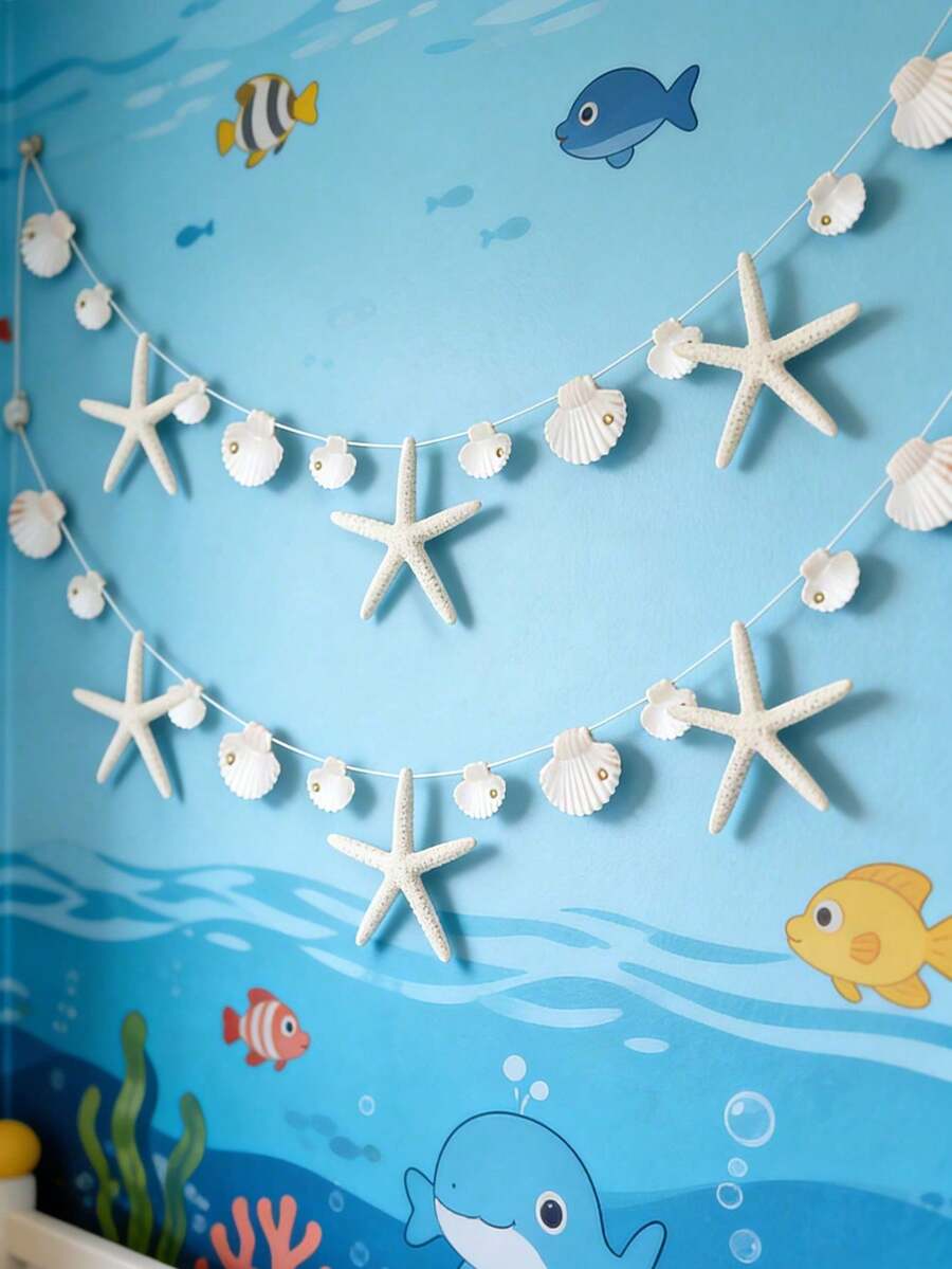 15件/1套 白色海星貝殼紙花環,海洋海岸風派對裝飾,海星紙雕旗幟,海洋主題生日海灘婚禮裝飾,夏季主題紙花環,水下裝飾,夏威夷風裝飾,派對裝飾,居家裝飾,生日裝飾 - A - 查看 1