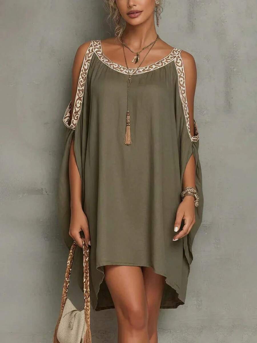 New European And American Sleeveless Summer Dress With Halter Neck, Off Shoulders, Loose Fit, Slimming, Elegant, Ideal For Beach Holidays. - 軍綠色 - 查看 1