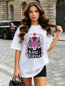 Camiseta de manga corta con cuello redondo suave y casual para mujer de verano |   Tigre, rey de la selva | Tops para salir, Estilo callejero europeo y americano, Casual deportivo, Estilo unisex, Estilo casual urbano, Tops bonitos, Generación Z, Curvas, Ropa Y2K, Camisetas divertidas, Tops de mujer, Conjuntos de vacaciones para mujer, Top lindo, Camiseta gráfica, Conjuntos de primavera, Camisetas holgadas, Ropa urbana retro, Estilo de los 90, Estilo de los 2000, Subcultura, Top negro, Tops blancos, Conjunto de fiesta de los 90. - Blanco - Ver 1
