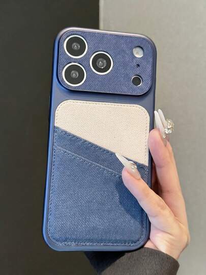 1pc Designer Denim Tie Dye Card Slot Holder Phone Case Compatible With IPhone 17 Pro Max Air 16 15 14 13 12 Pro Max Soft Fabric Back Cover