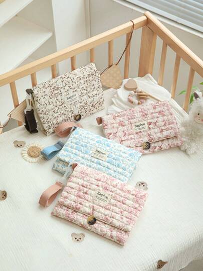 Túi đựng đồ cho bé họa tiết hoa, túi đựng tã mini cho bé trai và bé gái, túi đựng tã du lịch gấp gọn tiện dụng cho mẹ, dùng được cả trong nhà và ngoài trời, túi đựng đồ có tay cầm, thích hợp cho tiệc mừng em bé.