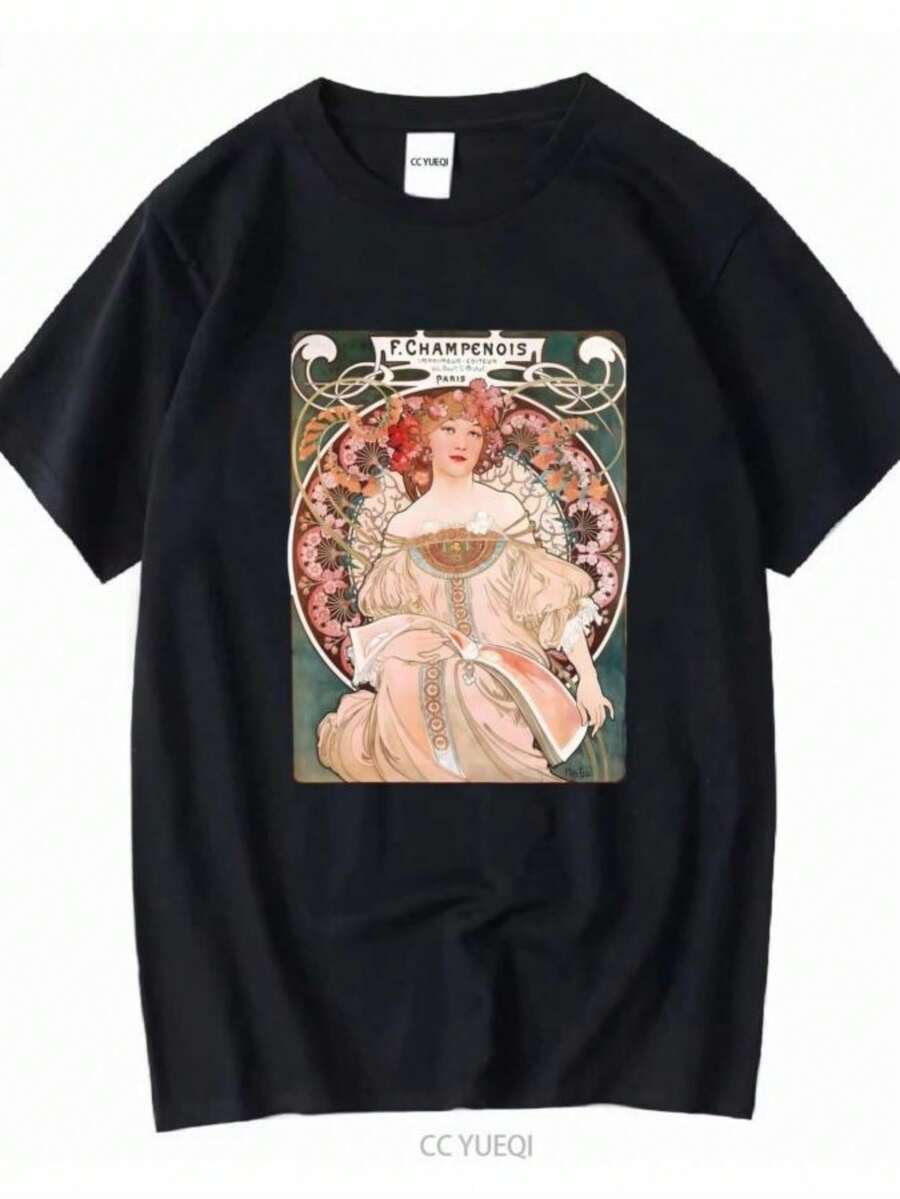 blusas para mujer Art Nouveau shirt Reverie based on Alphonse Mucha aesthetic t boho hippie vintage painting artsy long or short sleeves vintage - Negro - Ver 1