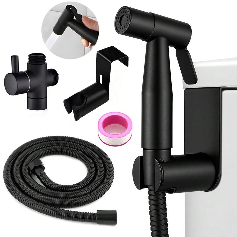 Tatukiko Handheld Toilet Bidet Sprayer, Stainless Steel Bathroom Personal Hygiene Sprayer Set, Adjustable Water Pressure Baby Diaper Sprayer, Suitable For Family Cleaning Use - Set - View 1
