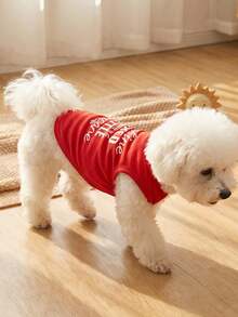 LUCKIE PAW 1 قطعة سترة للحيوانات الأليفة مطبوع عليها شعارات وحروف مضحكة، مضادة للبراغيث وتقليل تساقط الشعر، قابلة للتنفس للاستخدام الداخلي والخارجي، مناسبة للكلاب الصغيرة والكبيرة - الأحمر - مشاهدة 6