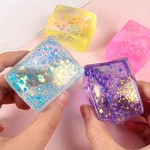 1 pieza Juguete antiestrés de cubo de hielo transparente con purpurina, cubo suave y transparente para apretar, juguete sensorial de alivio del estrés con lentejuelas brillantes para niños y adultos, juguete de descompresión portátil para escritorio, recuerdo de fiesta de cumpleaños, regalo de recompensa para el aula - Multicolor - Ver 9