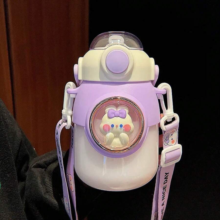 Cute Water Bottles With Straws For Boys And Girls, 820ml Large Capacity Water Cup, Kawaii Cartoon Design, School Trip For Students - Purple - View 1