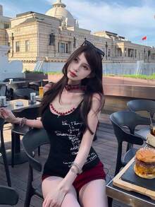 Áo hai dây Mederla Sweet & Spicy Design đính hạt cườm với phần ngực độn. - màu đen - Xem 1