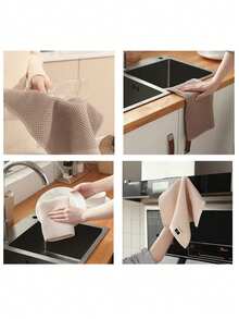 2/4 piezas Paño de cocina de algodón 100% con tejido de gofre de colores aleatorios, suave, absorbente y de secado rápido - A - Ver 2