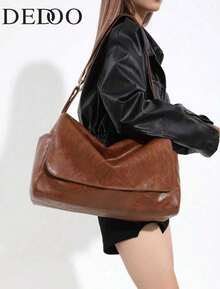 Women's Bag Retro Large-Capacity Bag Women's Autumn/Winter 2024 New Fashion Western-Style Messenger Bag With Simple Texture And Shoulder Tote Bag., Retro Inspired Bag For Women, Perfect For Rodeo Occasion, New Arrival Tote Bags For Woman - 棕色 - 查看 1