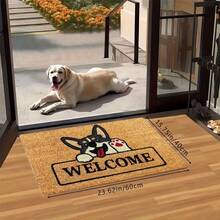 1pc Cute Corgi Red Paw Black Rectangular Frame Eye-Catching WELCOME Print Doormat, Flannel Rectangular Mat, Suitable For Home Indoor/Outdoor Entrance, Bedroom, Bathroom, Kitchen, All Seasons.⚠️Note: Folding During Shipping May Cause Slight Creases, Which Will Recover After Laying Flat For A While. - 1PC - View 6