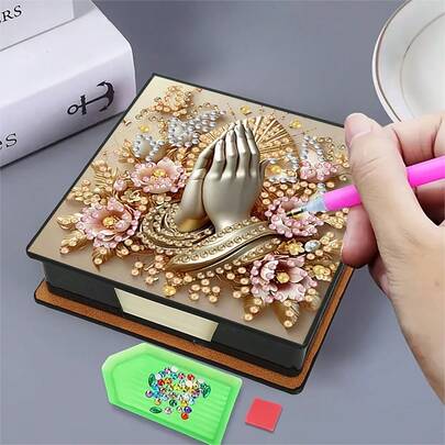 Bộ tranh đính đá 5D tự làm - Hộp đựng sổ tay - Quà tặng thủ công độc đáo, Bộ tranh đính đá, Hình tròn bất đối xứng, Quà tặng thủ công độc đáo cho bàn làm việc văn phòng và nhà