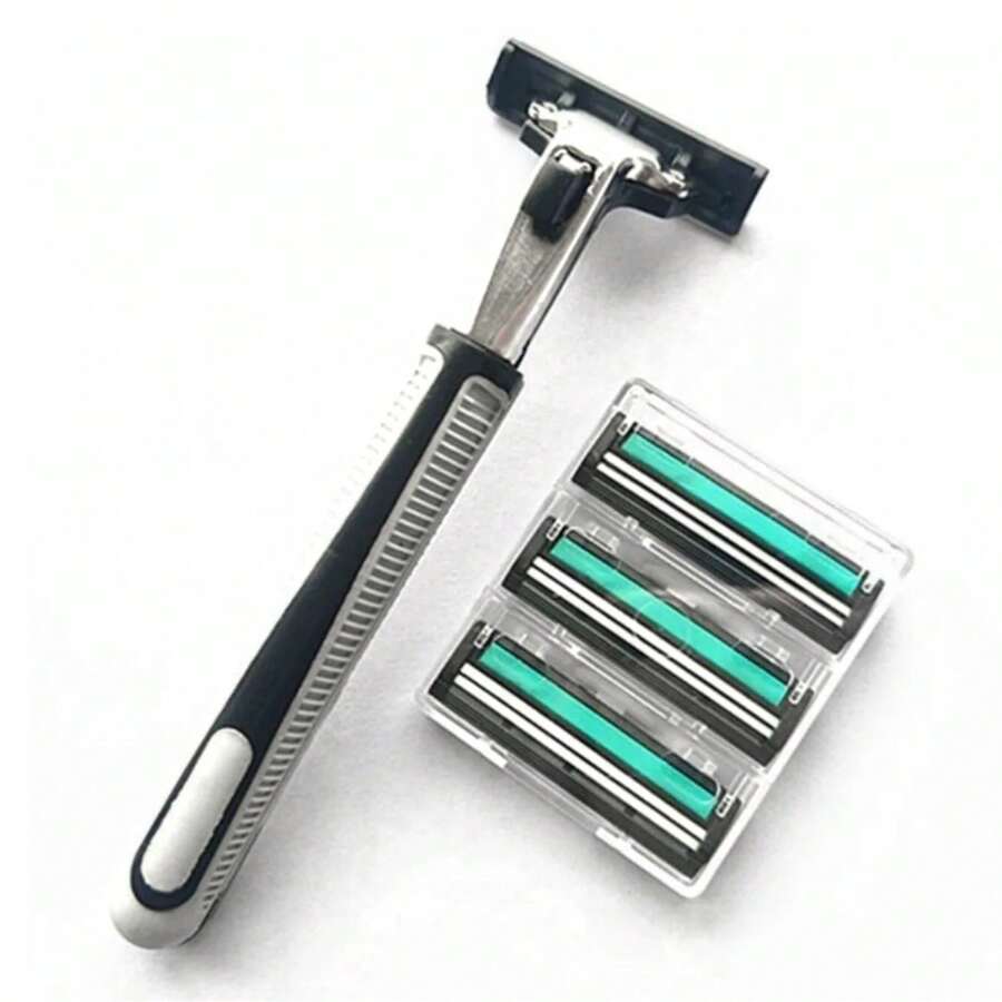 FD Men's 2-Blade Razor Kit, Includes 1 Handle And 21 Replaceable Shaving Heads With Lubrication Bar | Portable Non-Slip Men's Razor
