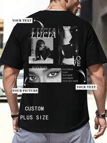 Customized Plus Size Personalized Men's T-Shirt Poster Style Print Loose Short Sleeve - Can Add Text And Photos ( Sports Black Summer - Black - View 1