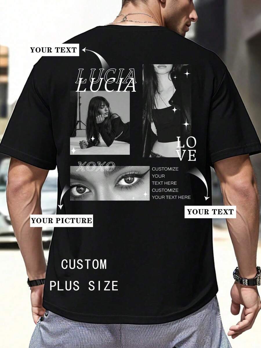 Customized Plus Size Personalized Men's T-Shirt Poster Style Print Loose Short Sleeve - Can Add Text And Photos ( Sports Black Summer - Black - View 1