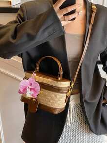Un petit sac carré de style vacances, un sac à main décontracté  artificiel, un sac bandoulière de tempérament quotidien, convient pour les trajets quotidiens et les vacances - Multicolore - Voir 5