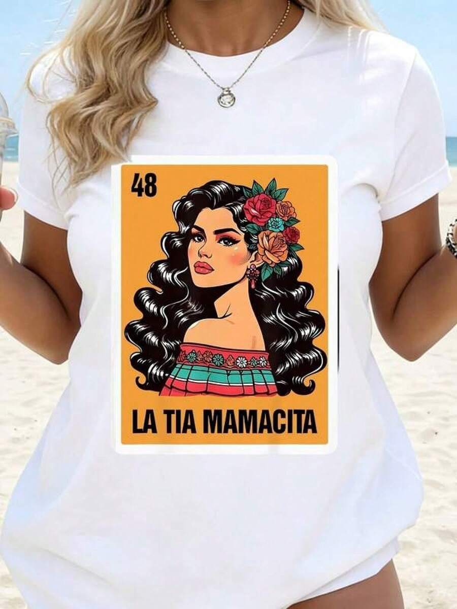 Camiseta estampada 2026La Tia Mamacita Mexican Loteria Inspired T Shirt With Vibrant Woman Design And Number 48 For Cultural And Festive Wear,Camisetas para hombre, camisetas para mujer, camisetas modernas para el día a día, camisetas del Mundial 2026, camisetas estampadas, ropa de Pascua, regalos para fans del anime. - Blanco - Ver 1