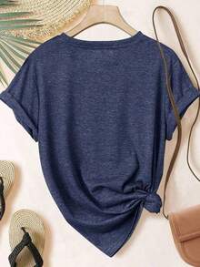 2026SummerELYSIAN WEAR Camiseta de Mujer 180G, Corte Holgado Casual, Cuello Redondo, Manga Corta, Estampado Gráfico con la Frase divertida "Puede que sea relajada, pero puedo inclinarme hacia adelante muy rápido". Ideal para uso diario, cómoda y suave, de mezcla de algodón, adecuada para mujeres que aman el humor y el estilo relajado. Camisetas gráficas holgadas y cómodas. - Azul marino 2 - Ver 2