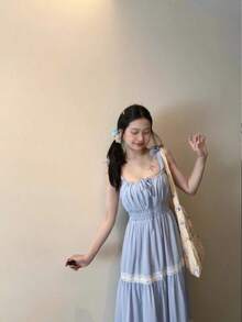 Women Midi Dresses - Blue [Slimming and Fitted Waist/lined] - View 5