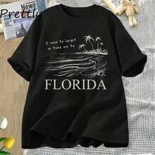 Camiseta de Playa de Florida para Mujer, Diseño con Frase "Necesito Olvidarme, Llévame a Florida", Transpirable y Cómoda, Manga Corta, Cuello Redondo de Algodón Suave, Ideal para Salidas Casuales y Looks de Moda Costera - Negro - Ver 7