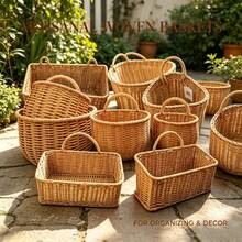 Wall Mounted Hanging Basket Imitation Rattan Fruit Vegetable Organizer Kitchen Storage Holder Home Decor Rack Container Sundries Shelf - MULTI - View 6