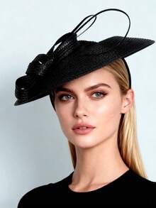 HIMESPORT Elegant Fascinator Hat | Wedding Derby Cocktail Straw Wide Brim | Women's Vintage Formal Church Tea Party Dress| Summer Beach Mother Bride Hats - Solid Color - View 8