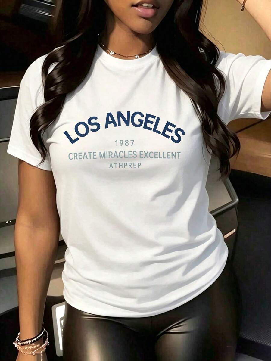 Playera Casual para Mujer "Los Ángeles 1987 Vintage" - Blanca, Estilo Urbano - Blanco - Ver 1