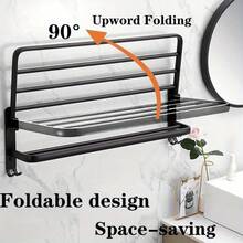 Bathroom Towel Rack And Storage Unit, Foldable Bathroom Towel Rack, Wall-Mounted Towel Rack And Towel Bar, Toilet Towel Rack And Towel Ring, For Organizing And Storing Bathroom Essentials, Bathroom Accessories - Multicolor - View 8