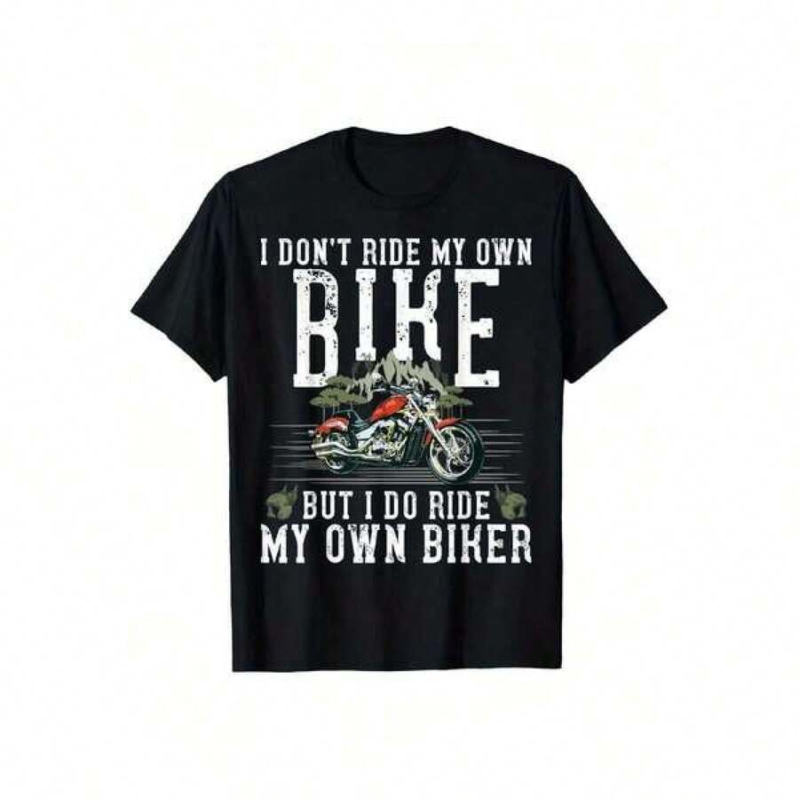 Camiseta de motocicleta, camiseta de manga corta con estampado de motocicleta y letras, estilo versátil y único, adecuada para salidas de verano, blusas para mujer, blusas, playeras de mujer, tops, tops de mujer, unisex. - Negro - Ver 1