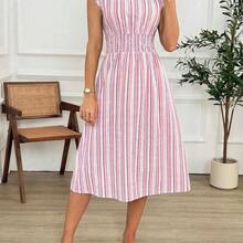 guangzhougaolangshangmao  Vestido casual de mujer de longitud media con cintura ceñida y rayas, para verano - Rosa Pálido - Ver 7