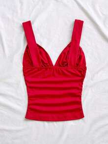 Camiseta de mujer elegante de vacaciones de tela de punto con estampado de lunares, con tirantes retorcidos y fruncidos, de ajuste ceñido, adecuada para vacaciones, citas, té de la tarde, playa, crucero, viaje a la ciudad, vacaciones en la isla, festival de música, vacaciones bohemias, se puede usar por dentro o por fuera.Parte superior con estampado de lunares, top de tirantes con estampado de lunares, blusas de verano lindas para mujer con estampado de lunares, top básico con estampado de lunares - Rojo - Ver 2