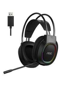 Lenovo AOC 游戏 USB 耳机 RGB 有线游戏耳机，配备 50mm 驱动单元、降噪麦克风和音量控制，适用于 PC、PS4、PS5、Switch 等游戏和学习会议。 - 查看 1