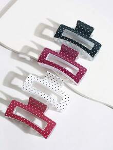 4 piezas Pinzas para el cabello cuadradas con estampado de lunares, accesorios de moda minimalistas para el cabello de mujer, pinzas para coleta baja/alta - Multicolor - Ver 1