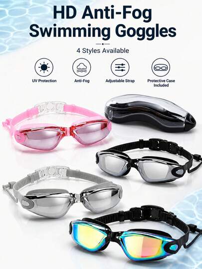1pcAdult Swimming Goggles, Silicone Waterproof And Anti-Fog Swimming Goggles, Electroplated Unisex Swimming Goggles, Stylish, High-Definition, Waterproof And Anti-Fog Goggles, Comes With A Free Goggle Case, Water Sports Accessories, Beach Essentials, Beach Gear