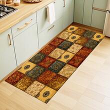 1 pieza Alfombra con estampado floral vintage, Serie de felpudos largos, Adecuado para sala de estar, lavandería, baño, cocina, dormitorio - Multicolor - Ver 4