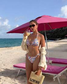 Ensemble de bikini 2 pièces pour femme à bretelles spaghetti avec imprimé d'été et nœud, ensemble de maillot de bain élégant et décontracté à la mode, convient pour les vacances à la plage et les fêtes - Multicolore - Voir 2