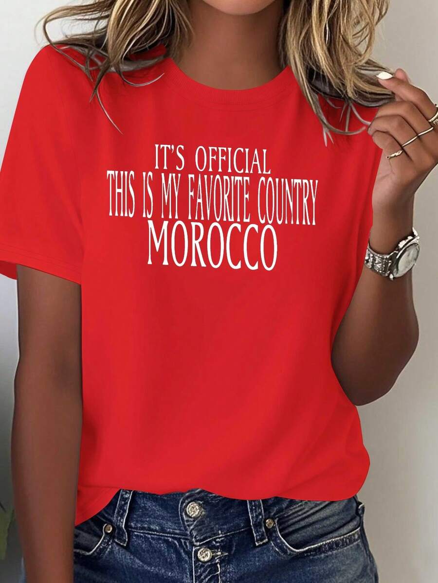 Camiseta cómoda de algodón puro para mujer marroquí, blusa casual para mujer - Rojo - Ver 1