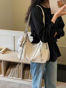 Matte Texture Large Capacity Fashionable Versatile Shoulder Bag, High-End Beach Bag, Tote Bag, Shopping Bag - White - View 5