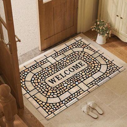 2D Stone Print Pattern Rug, Soft And Durable Washable Floor Mat For Entryway, Porch, Indoor - Living Room, Bathroom, Bedroom, Game Room, Laundry Room, Dorm Decor