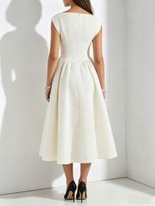 2026 Spring New European And American Women's Fashion Elegant Backless Dress Stylish Slim Sleeveless Solid Color Long Dress - 杏色 - 查看 7
