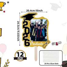 12 pièces Éventails à main silhouette de remise des diplômes, fournitures de fête de remise des diplômes personnalisées 2026, cadre photo DIY vierge, cadeaux de fête de remise des diplômes - Multicolore - Voir 9