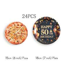24件組 50歲生日派對用品套裝，紙盤派對用品，50歲生日一次性紙盤，50歲生日主題派對紙盤裝飾，送禮，慶祝活動 - 彩色 - 查看 7
