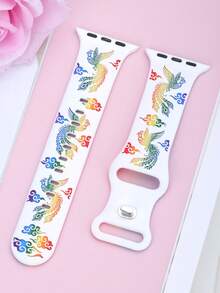 Dây đeo đồng hồ khắc hình Phượng Hoàng và chim thần may mắn, tương thích với Apple Watch 40mm 41mm 42mm 44mm 45mm 46mm 49mm. Chất liệu silicon mềm mại, thoải mái, phong cách thường ngày và thể thao, tương thích với Apple Watch Series Ultra/11/9/8/7/6/5/4/3/SE. Dây đeo đồng hồ thông minh phong cách hình xăm cổ điển dành cho nam và nữ. - Dây đeo màu trắng với hình phượng hoàng cầu vồng. - Xem 2