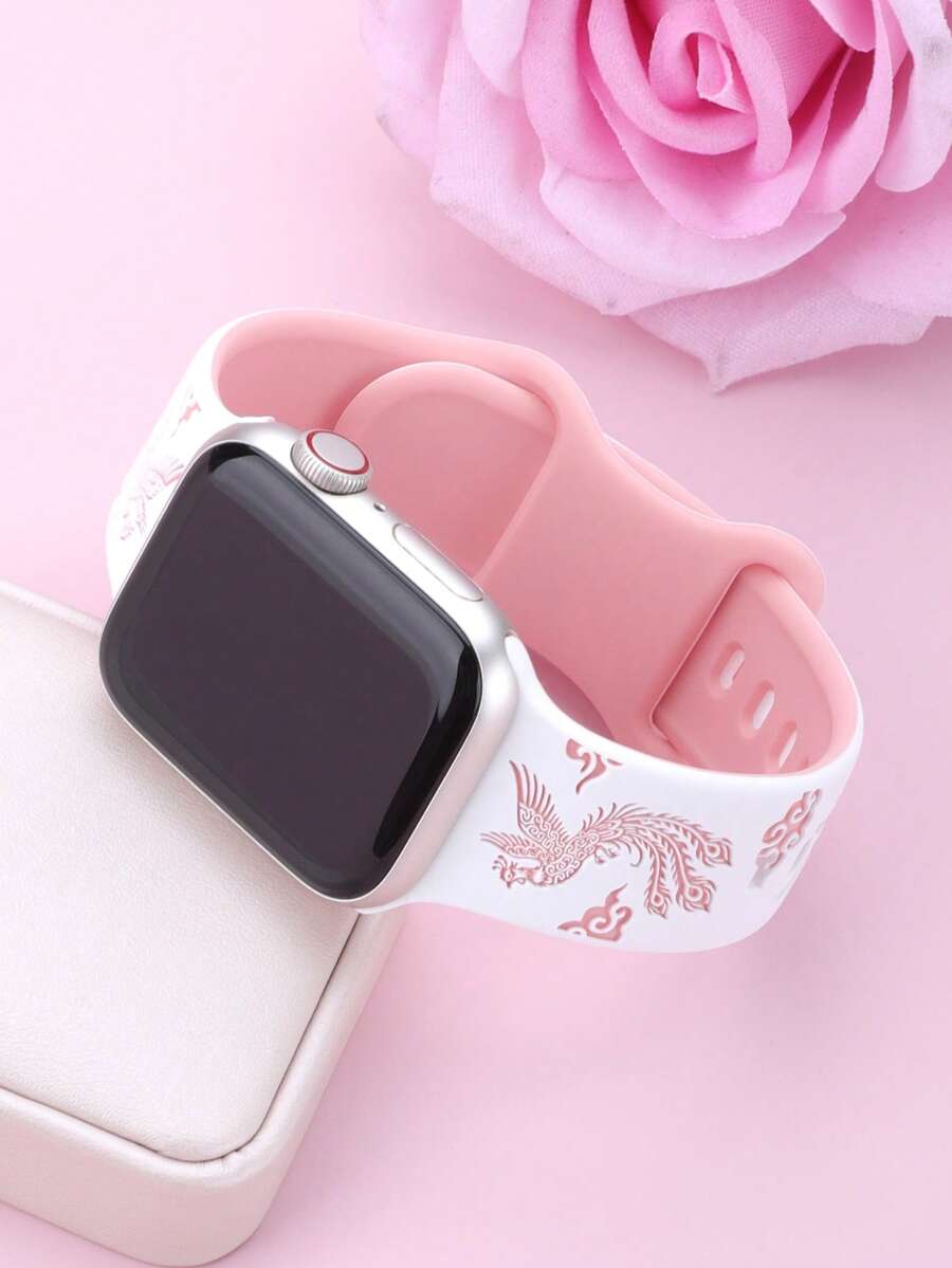 雕花凤凰吉祥鸟图案表带,兼容 40mm、41mm、42mm、44mm、45mm、46mm、49mm 表款。柔软舒适,休闲运动两相宜的硅胶表带,兼容 Series Ultra/11/9/8/7/6/5/4/3/SE。复古纹身风格智能手表表带,男女皆宜。 - 白色錶帶配粉紅色鳳凰 - 查看 1